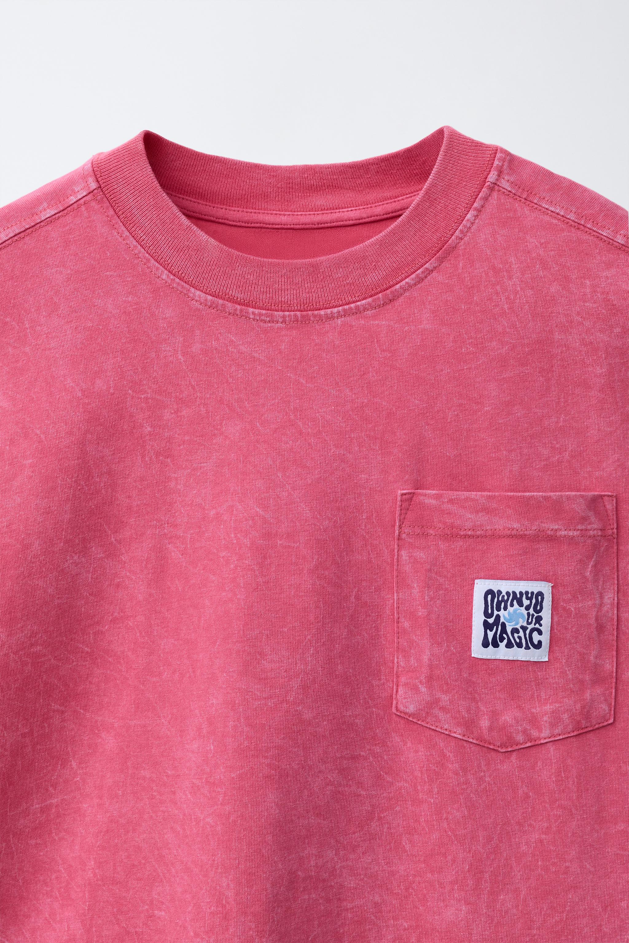 WASHED EFFECT FELPA POCKET PRINT T-SHIRT